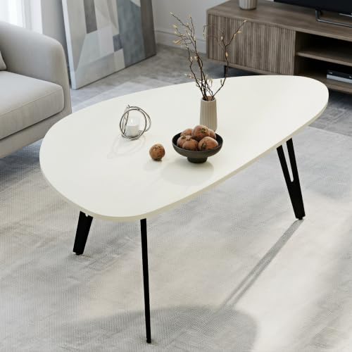 Manora Table Basse Bois, Table Basse Scandinave, Petite Table Ovale de Salon Moderne, Facile à Monter, Très Solid, 100cm x 55cm x 43cm (Blanc)