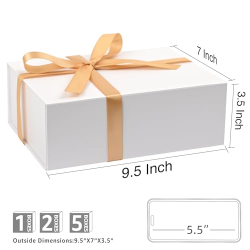Image of LIFELUM Gifts Boxes Bulk 9.5 x 7 x 3.5 inch Elegant Gift Box with Magnetic Lids, Card,Sticker,Ribbon, Shredded Paper Filler (White, 1 count (Pack of 1))