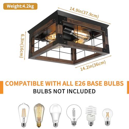 Farmhouse-Flush-Mount-Ceiling-Light-4-Lights-Rustic-Wood-Square-Ceiling-Light-Fixture-Kitchen-Light-Fixture-Farmhouse-Light-Fixtures-for-Dining-Room-Kitchen-Livingroom-Bedroom-Porch Farmhouse Flush Mount Ceiling Light 4 Lights Rustic Wood Square Ceiling Light Fixture Kitchen Light Fixture Farmhouse Light Fixtures for Dining Room Kitchen Livingroom Bedroom Porch