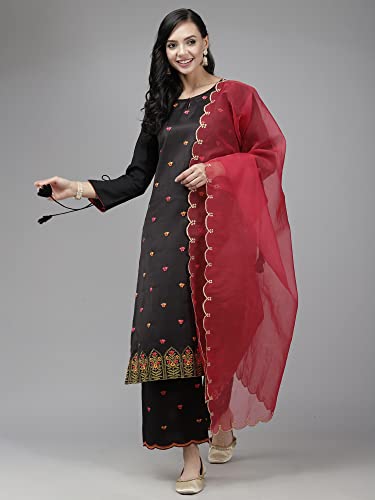 Image of INDO ERA Women's Embroidered Viscose Straight Kurta With Pant & Dupatta Set (KH9BK9175)