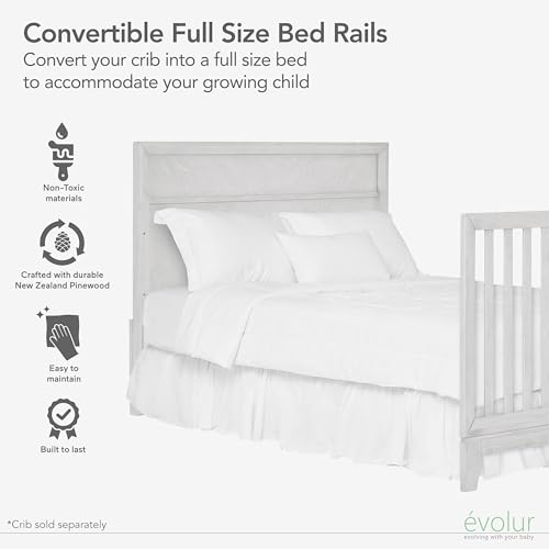 Image of Evolur Full-Size Bed Conversion Rails, Designed & Tested Cribs, Durable Hardwood Build with Secure Mattress Slats, Easy Assembly - Barnwood