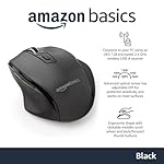 Amazon Basics Computer Mouse Wireless, Ergonomic, 2.4 GHz Optical, DPI Adjustable, Compatible With PC, Mac, Laptop, Black - Image 2