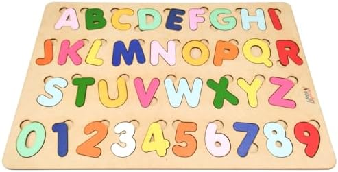 Brinquedo Educativo Pedagógico em Madeira Alfabeto Letras e Números Coloridos Tabuleiro de 41cmx29cm - Mega Impress