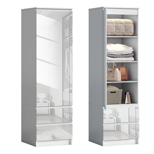 Wumagin Armario Multiusos 1 Puerta, Armarios Dormitorio con 2 Cajones y 3 Estantes, Mueble Auxiliar Moderno (Blanco)