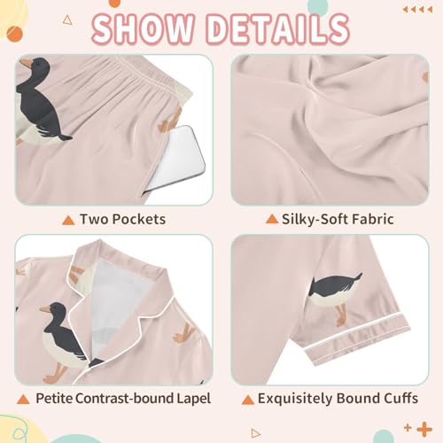 senya Cartoon Duck B Satin Summer Pajama Sets Silk Short Sleeve Button Down Sleepwear3