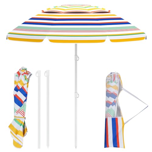 COSTWAY Sonnenschirm Strand, 179 cm Strandschirm windfest stabil, UPF 50+, 30° knickbar,...
