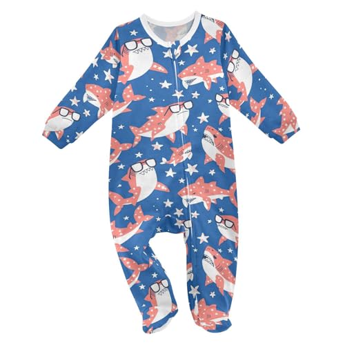 Wusikd Shark One-Piece Footies Cartoon Bodysuit Rompers Zipper for Boys Girls 9M