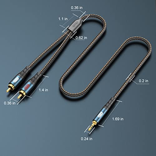 Image of EMK 3.5mm to 2RCA Cable 24K Gold-Plated Nylon Braided RCA to Auxiliary Stereo Audio Headphone Male to Male 1 /8 to RCA Cord for Tablet,Subwoofer,Home Theater,DVD Speaker,MP3 /MP4,Player 10ft /3m