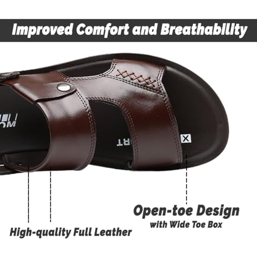 HESBITEUL Men's Leather Sandals Outdoor: Hiking Sandals Open Toe for Work Driving3