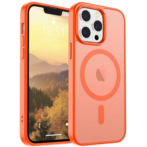 Image of SUPFINE Magnetic for iPhone 12 Pro Max Case (Compatible with MagSafe) (Military Grade Drop Protection) Slim Translucent Matte Shockproof with Anti-Fingerprint Phone Case,Orange