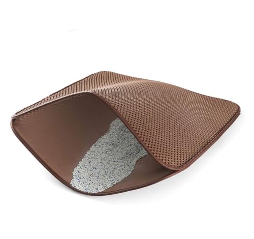 Image of Cat Litter Mat 12x12 Inch - Double Layer Open Edge Design, Waterproof & Urine Proof, EVA Material, Durable and Washable Litter Trapping Mat (Brown)