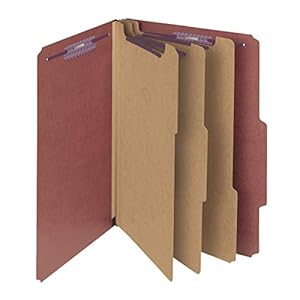 Smead Pressboard Classification File Folder with SafeSHIELD® Fasteners, 3 Dividers, 3″ Expansion, Legal Size, Red, 10 per Box (19092)