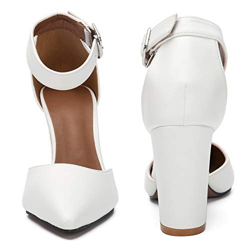 fereshte Women's Chunky Block Heels Closed Toe Ankle Strap Pumps Pointed Toe High Heel Dress Shoes - Image 3