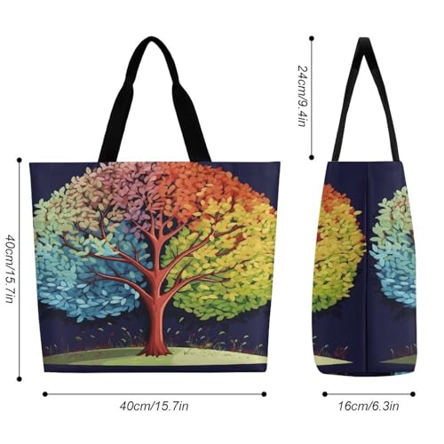 Women's Multi-Functional Shopping Bag，Four Season Tree Printing Messenger Bag Shoulder Bag for Travel, Work, Shopping & Parties with Inner Pocket, Grocery Bag Lightweight & Water-Resistant2
