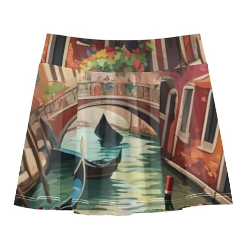 Joisal Romantic Venetian Canal Scene Gondolas Girls Skorts Athletic Shorts Tennis Skirts Toddler Dance School Skirt 3t2