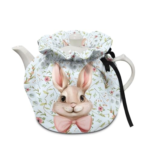 Generic Sweet Bunny Tea Pot Cozies Dustproof Breakfast Pot Lid Portable Washable Kitchen Home Decorative Insulation and Keep Warm Both Sides Drawstring Tea Cozies