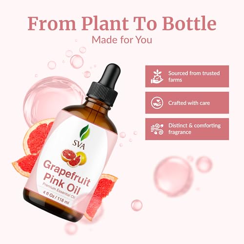 Image of SVA Grapefruit Essential Oil Pink - 4 Fl Oz - for Diffuser, Skin & Hair Care - Ideal for Massage & DIY Blends- with Dropper