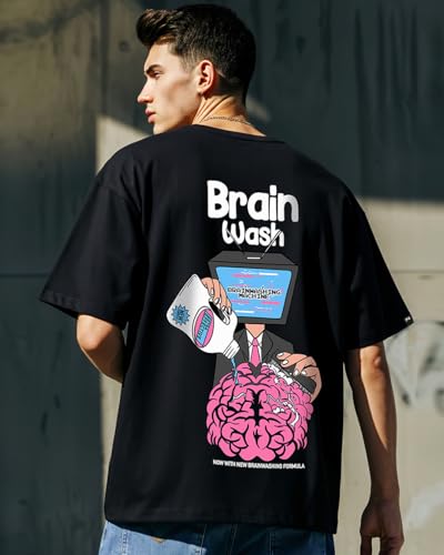 Image of Bewakoof Men's Graphic Printed 100% Cotton T-Shirt - Oversized Fit, Round Neck, Half Sleeves