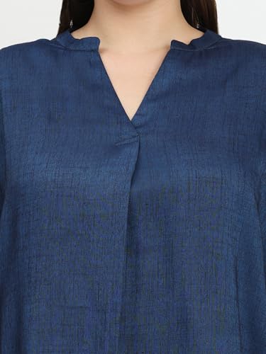 Image of SINDOORI Relaxed Fit Tops for Women Plus Size Solid Printed Mandarin Collar, Band Collar, V-Neck Top, Half Sleeve Loose Fit