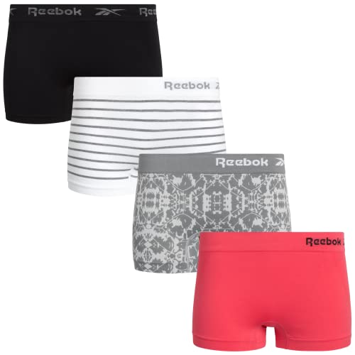 Reebok Women's Underwear - Seamless Boyshort Panties (4 Pack), Size Small, Grey/Pink/White/Black #TOP24
