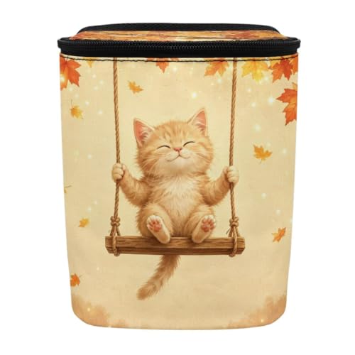 Image of Talayituse Cat Maple Print Car Trash Can with Lid, Leak Proof Auto Trash Bag Hanging Vehicle Garbage Can Multipurpose Storage Container for Back Seat Road Trip Autumn Decor