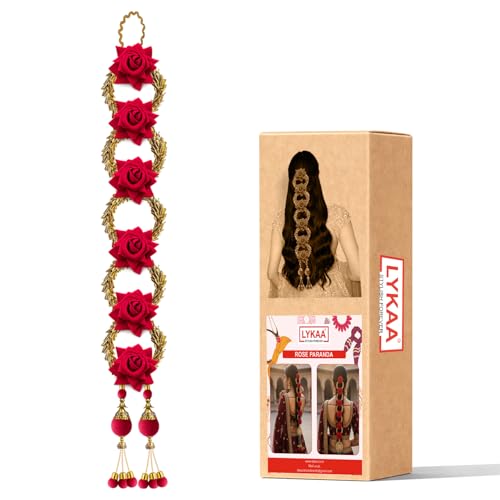 Image of Artificial Rose Floral Hair Parandi with Tassels | Bridal Braided Choti Hair Accessory for Wedding, Mehndi & Festive occasion-1 Pc Magenta & Golden
