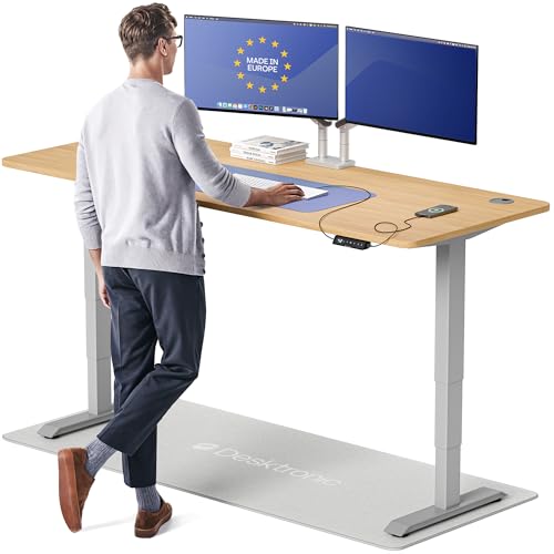 Image of Desktronic HomePro Standing Desk 80x30 - Made in Europe, Ergonomic Sit Stand Home Office Desk, Electric Height Adjustable, Dual Motor, USB & USB-C Charging, Wobble-Free, Touchscreen, 3 Memory Presets