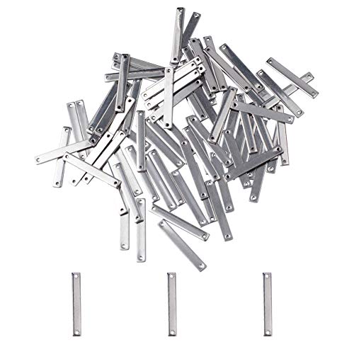 PH PandaHall 100pcs Stainless Steel Straight Bar Link Connector Rectangle Small Charm Links Metal Jewelry Connectors for Pet Chain Bracelet Necklace Jewelry Making 25x3.5x1mm, Hole 1mm