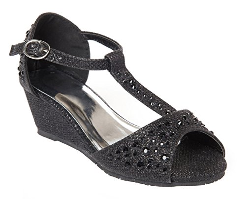 Image of Olivia K Girls Glitter and Rhinestone Open Toe Wedge Heel (Toddler /Little Girl)