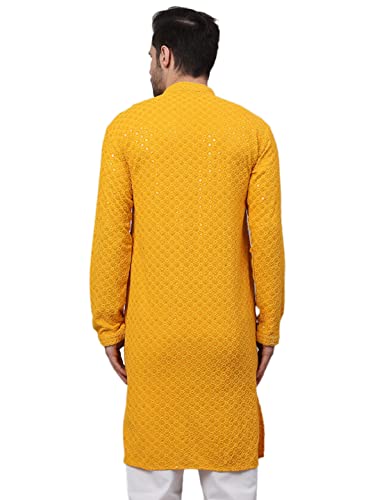 Image of Jompers Men's Regular Fit Cotton Chikankari Embroidered and Sequence Kurtas