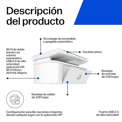 Miniatura 3 de HP LaserJet M140w 7MD72F, Impresora Láser A4 Multifunción Monocromo a Doble Cara Manual, Escaner, Copiadora (20ppm, Wi-Fi, Wi-Fi Direct, USB 2.0, Procesador 500MHz, Memoria 64MB, Smart App) Blanca