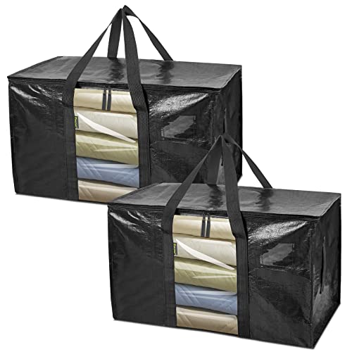 Image of BALEINE 2-Pack Oversized Moving Bags with Reinforced Handles, Heavy-Duty Storage Tote Moving Supplies for Packaging, Camping (Black w /Window, 2-Pack)