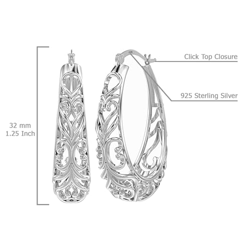 LeCalla 925 Sterling Silver Hoop Earrings | Women's Filigree Hoop Earrings | Openwork Mesh Filigree Cut Earring | Lightweight & Hypoallergenic Vintage Hoop Earrings for Women3