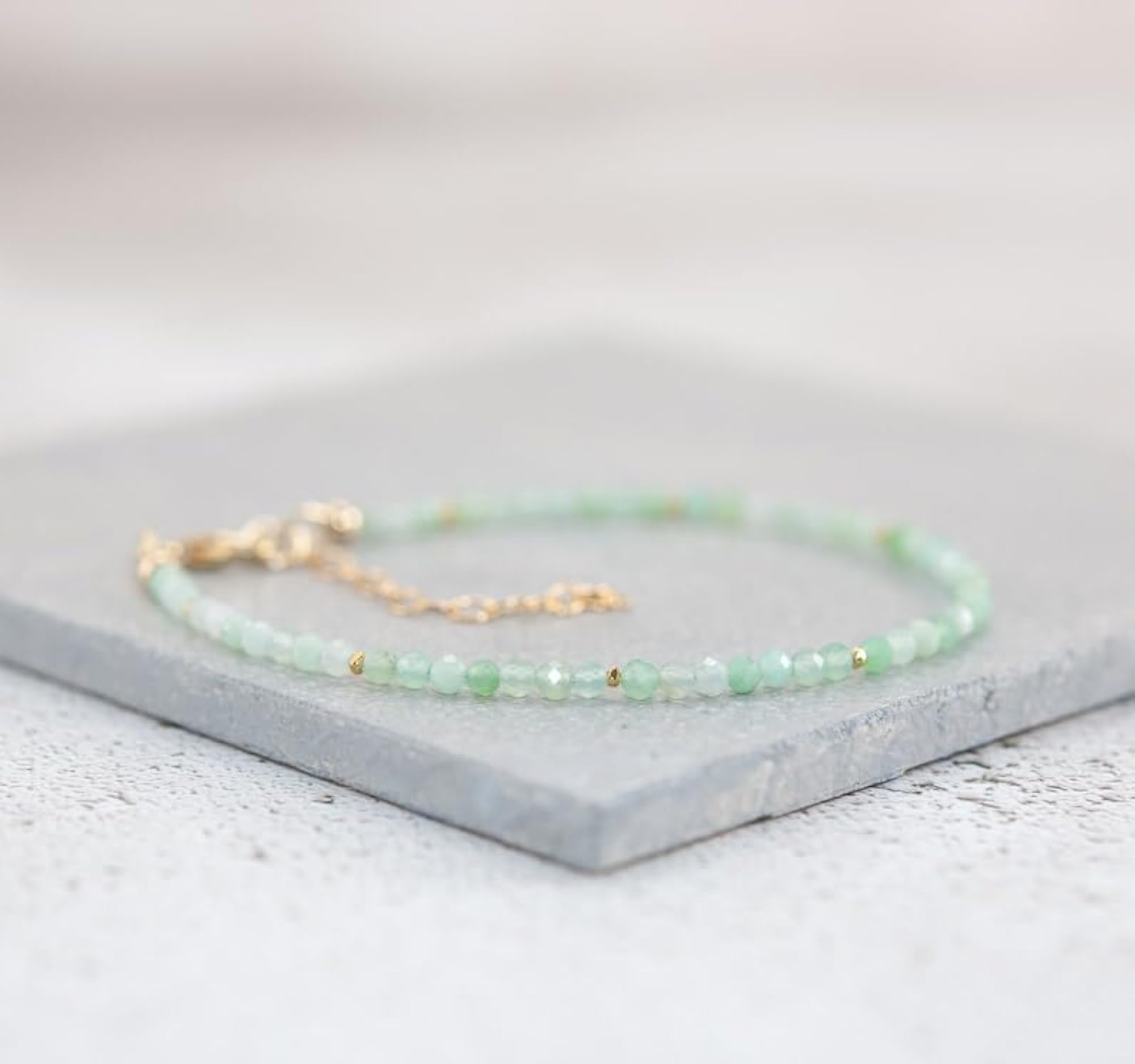 Chrysoprase Round Beaded Bracelet, Adjustable Gold Lock