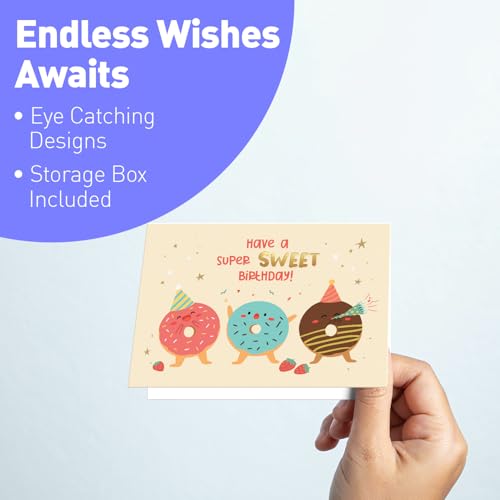 Image of S&O Box of Birthday Cards with Envelopes - Bulk 24 Unique Happy Day Notes - Colorful Birthday Decor Bulk for Office & Home - Assorted Party Cards with Envelopes - 4x5.5 inch