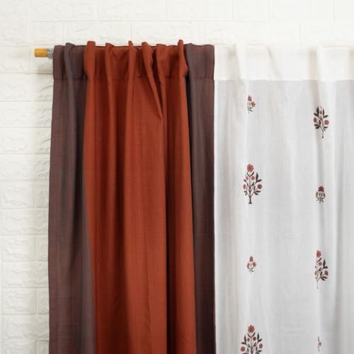 Image of Peepul Tree Pure Cotton and fine Mulmul Curtain Set of 2 Handwoven and 2 Sheer Curtain | Rust and Maroon | 7 ft | Set of 4 Curtains | Royal Courtyards Collection