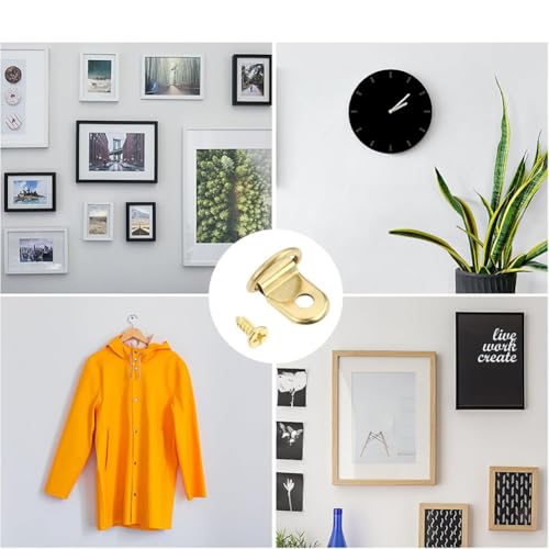 Image of 50Pcs D Ring Hangers Single Hole Hardware Set, Tie Down Anchors with Screws, Ideal for Hanging Pictures, Photo Frames, Paintings, Artworks, Christmas Accessories (Golden)