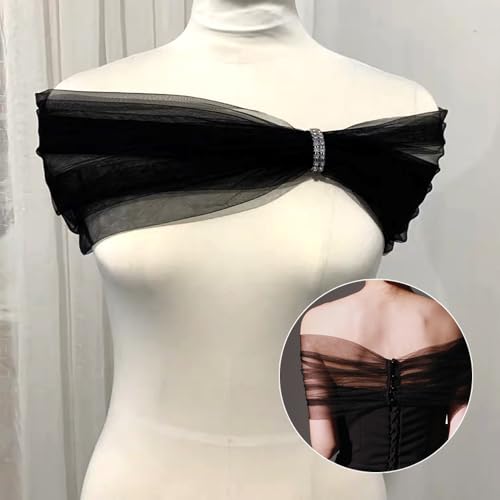 ZORZA 1Pcs Elegant Detachable Tulle Sleeves Sophisticated Black Shawl with Lace Detail Sheer Tulle Capes Cover Up for Weddings Formal Parties and Proms2