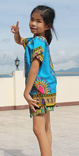 Image of RaanPahMuang Unisex Bright Africa Classic Childrens Dashiki Cotton Shirt Boys Girls
