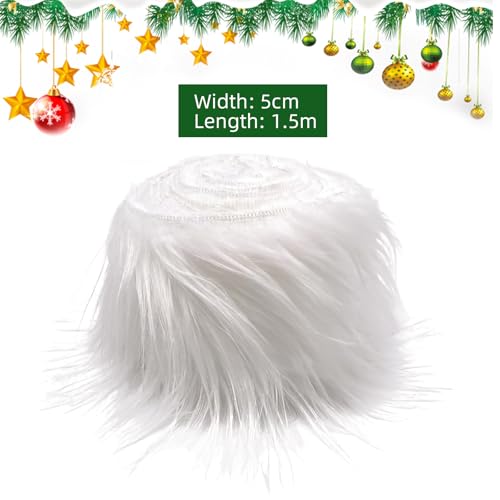Kunstfell zum Basteln, 5 x 150CM Fell zum Basteln, Plüsch-Kunstfell-Stoff, Kunstfells Band Kunstpelz Fellstoff für Heimwerker Cosplay, Gnome Beard, Santa Hair Weihnachtsbaumdekoration (Weiß)