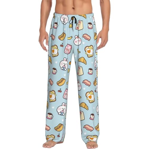 Mens Pajama Pants Bottoms With Pockets- Funny Cute Rabbit Milk Sandwich Soft Mens Pj Pants, Comfy Men Lounge Pants4