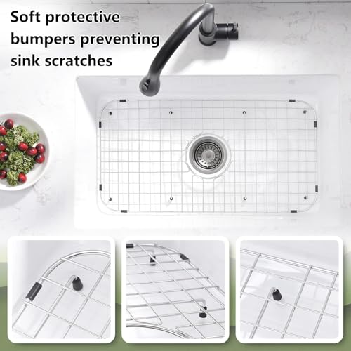 APPASO Stainless Steel Sink Protectors, 25-1/8" x 12-7/8", Center Drain Sink Bottom Grid, Sink Mats and Sink Racks for Bottom of Kitchen Sink