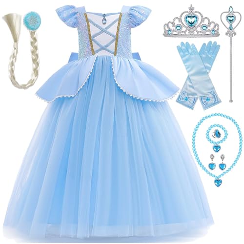 PIXUYE Princess Fancy Dress Princess Costumes Girls with Accessories for Kids Birthday Carnival Halloween Christmas Parties Cosplay Word Books Days Oufits T01-130