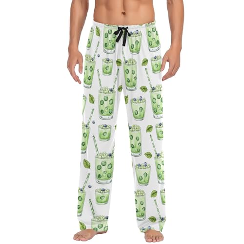 vvfelixl Mens Pajama Pants Pearl Matcha Drink Men's Pajama Bottoms Sleep Lounge Pj Pants for Men Drawstring Pockets S-XXL