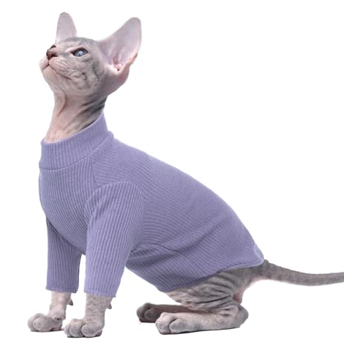 PUMYPOREITY Pull pour Chat sans Poil, Chemise Sphynx Vêtements Confortable T-Shirt Soft Pull à Manches Longues pour Chat Sphynx Manteau Costume Textile pour Chats Petits/Moyens/Grands(Violet, XS)