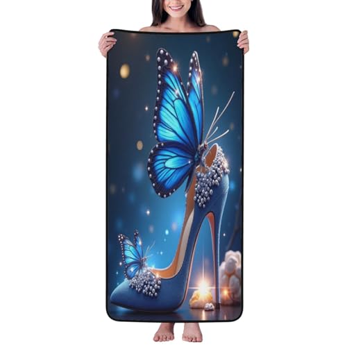 Modernas toallas de baño con estampado azul mariposa n.º 434, toallas de ducha para baño, altamente absorbentes, suaves, grandes, 27 x 55 pulgadas