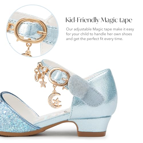 Image of Stelle Girls Glitter Charm Dress Shoes Sequins Princess Heels for Party | Sparkle finish, Decorative charms, Cushioned comfort, Flexible outsole, Dress-up, Special occasions, Comfortable fit
