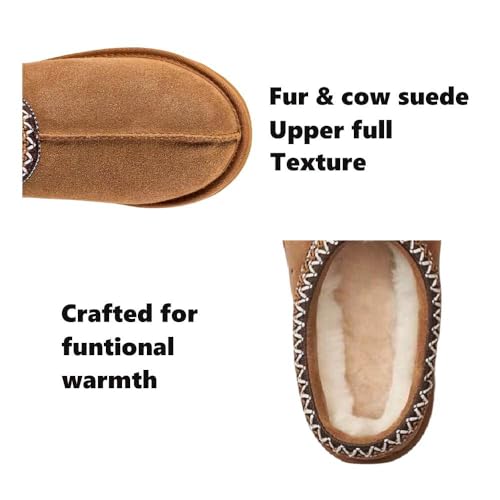 Women's Slipper Slip On For Women Suede Leather Indoor/Outdoor Comfy Fur Fleece Lined Short Mini Boot Tasman Slippers Chestnut 11.5-123
