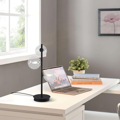 Image of 3-Light Black Table Lamp, Mid Century Nightstand Lamp with Clear Glass Globe Shade, Contemporary Bedside Lamp for Bedroom Living Room Study Room