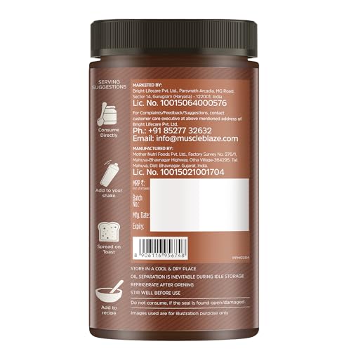 Image of MuscleBlaze High Protein Peanut Butter With Pea Protein & Whey Protein Concentrate, Crunchy, 203 G Protein, Dark Chocolate Spread, 750 Gram (Pack of 2)
